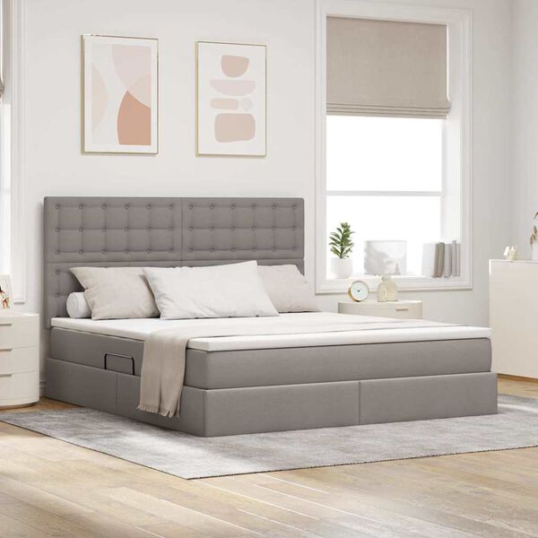 vidaXL Cama con almacenamiento y colch&oacute;n Taup&eacute; 180 x 200 cm Poli&eacute;ster