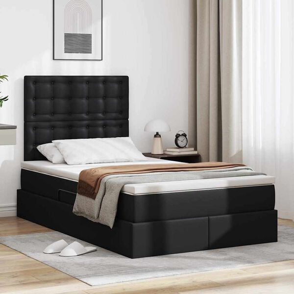 vidaXL Cama con almacenamiento y LED con colch&oacute;n Negro 120 x 190 cm