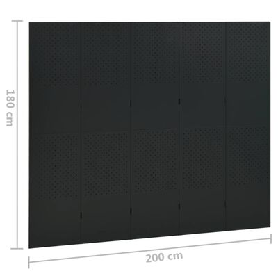 vidaXL Biombos divisores de 5 paneles 2 uds negro acero 200x180 cm