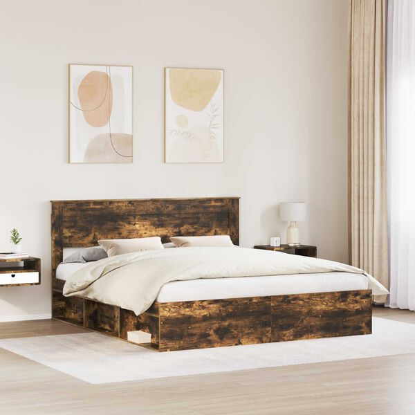 vidaXL Estructura de cama con cabecera Roble ahumado 180 x 200 cm