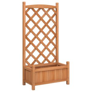vidaXL Jardinera con enrejado de madera maciza de abeto marr&oacute;n