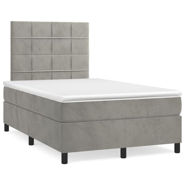 vidaXL Cama box spring con colch&oacute;n terciopelo gris claro 120x200 cm