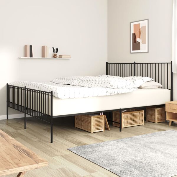 vidaXL Estructura cama sin colch&oacute;n con estribo metal negro 200x200 cm