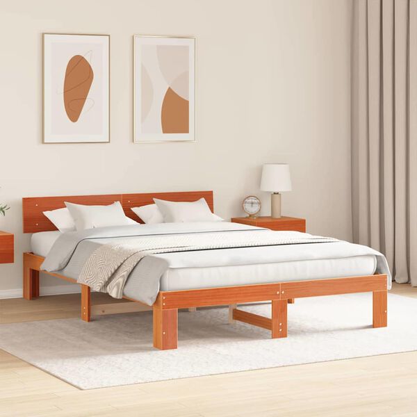 vidaXL Estructura de cama con cabecera Marr&oacute;n cera 150 x 200 cm