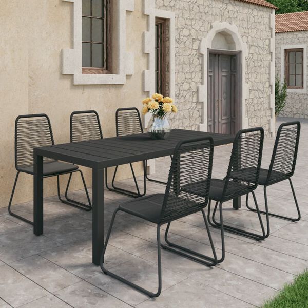 vidaXL Set de comedor de jard&iacute;n de 7 piezas PVC rat&aacute;n negro
