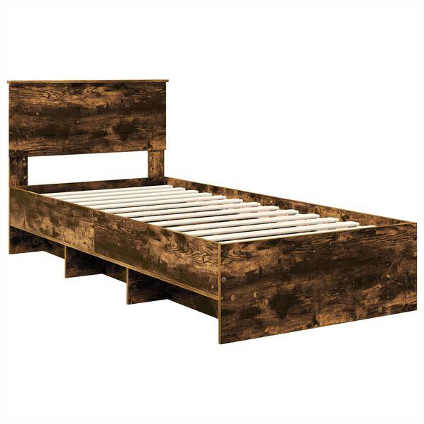 vidaXL Estructura de cama con cabecera Roble ahumado 90 x 200 cm
