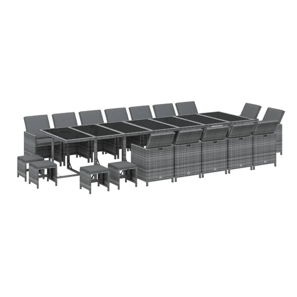 vidaXL Set de comedor jard&iacute;n 19 pzas con cojines rat&aacute;n sint&eacute;tico gris