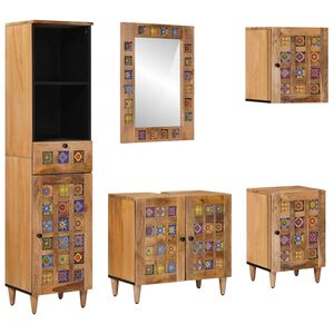 vidaXL Juego de muebles de ba&ntilde;o 5 uds. Natural Madera de mango maciza