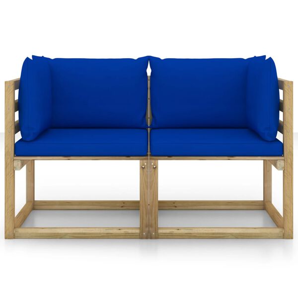 vidaXL Sof&aacute; de jard&iacute;n de esquina cojines 2 uds madera impregnada verde