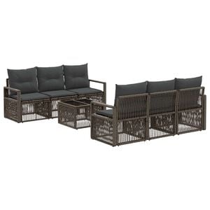 vidaXL Conjunto de sof&aacute;s de jard&iacute;n 7 uds. Gris rat&aacute;n sint&eacute;tico