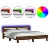 vidaXL Estructura de cama cabecero y luces LED marr&oacute;n roble 160x200 cm