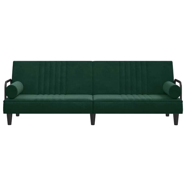 vidaXL Sof&aacute; cama con reposabrazos terciopelo verde oscuro