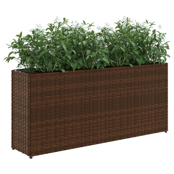 vidaXL Jardineras con 2 maceteros 2 uds rat&aacute;n PE marr&oacute;n 90x20x40 cm