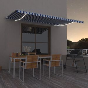 vidaXL Toldo retr&aacute;ctil manual con LED azul y blanco 500x350 cm