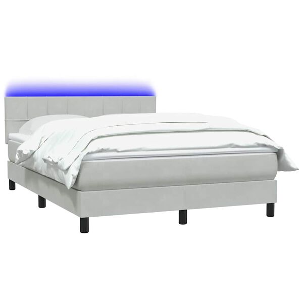vidaXL Cama box spring con colch&oacute;n y LED terciopelo gris claro 160x220 cm