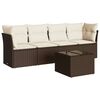 vidaXL Set comedor de jard&iacute;n 5 piezas y cojines rat&aacute;n sint&eacute;tico marr&oacute;n