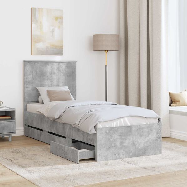 vidaXL Estructura de cama Gris Concreto 75 x 190 cm Madera Ingenieril