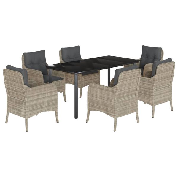 vidaXL Set comedor jard&iacute;n 7 pzas y cojines rat&aacute;n sint&eacute;tico gris claro