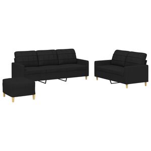 vidaXL Juego de sof&aacute;s con cojines 3 piezas tela negro