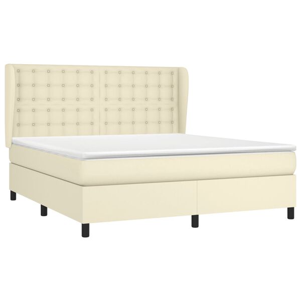 vidaXL Cama box spring con colch&oacute;n cuero sint&eacute;tico crema 180x200 cm