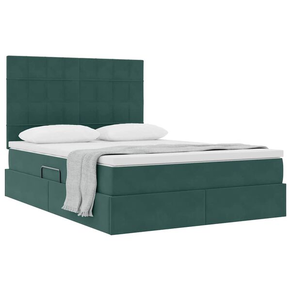 vidaXL Cama con almacenamiento y colch&oacute;n Verde oscuro 140 x 200 cm
