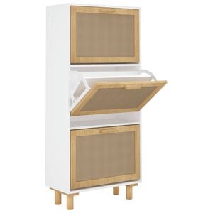vidaXL Zapatero madera contrachapada blanco rat&aacute;n natural 52x25x115 cm