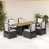 vidaXL Set de comedor de jard&iacute;n 7 pzas y cojines rat&aacute;n sint&eacute;tico negro