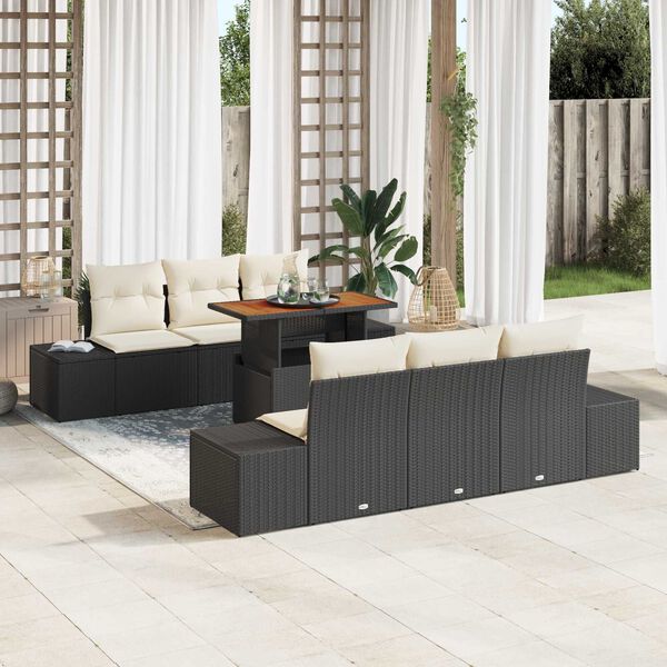 vidaXL Conjunto de sofá de jardín 7 pcs Negro Poliratán