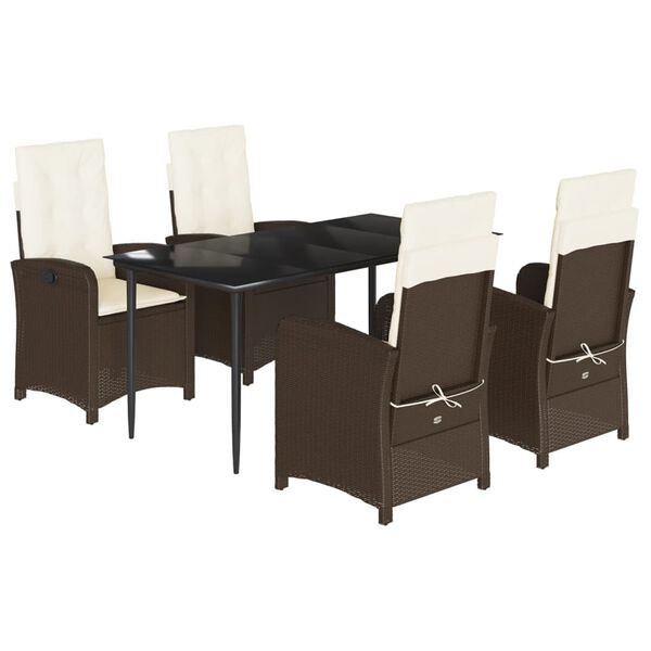 vidaXL Set comedor de jard&iacute;n 5 piezas y cojines rat&aacute;n sint&eacute;tico marr&oacute;n
