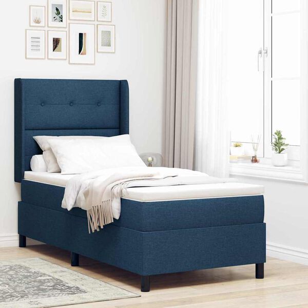 vidaXL Cama tipo Box Spring con colch&oacute;n Azul 80 x 200 cm tela
