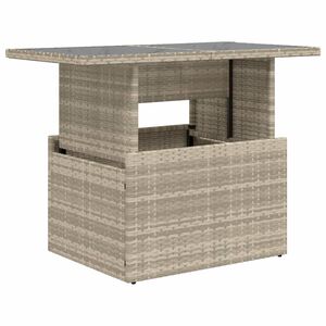 vidaXL Mesa jard&iacute;n superficie vidrio rat&aacute;n PE gris claro 100x55x73 cm