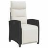 vidaXL Silla de jard&iacute;n reclinable con mesa auxiliar rat&aacute;n negro
