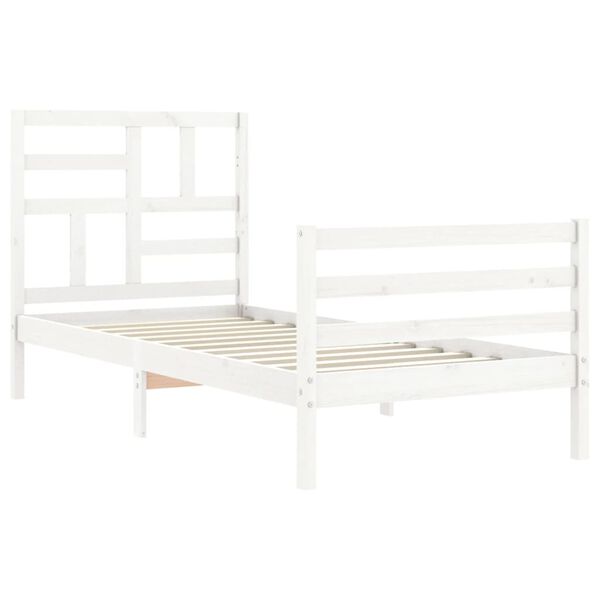 vidaXL Estructura de cama individual con cabecero madera maciza blanco