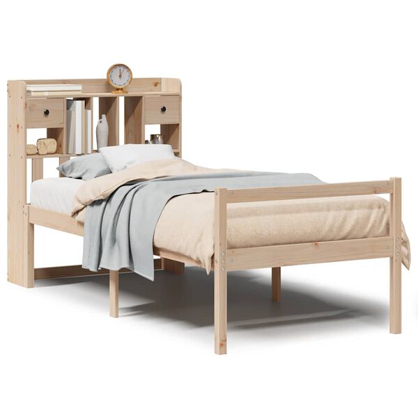 vidaXL Cama con estantería sin colchón madera maciza de pino 90x200 cm