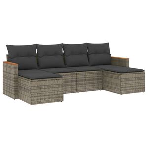 vidaXL Set de muebles de jard&iacute;n 6 pzas y cojines rat&aacute;n sint&eacute;tico gris