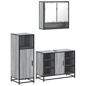 vidaXL Set de muebles de ba&ntilde;o 3 pzas madera contrachapada gris sonoma