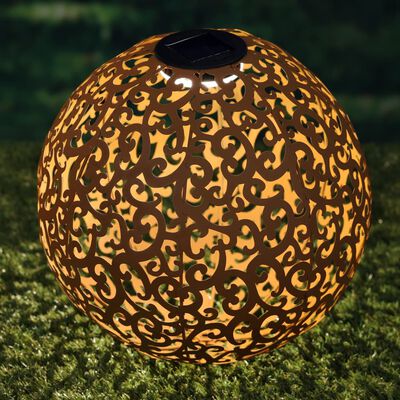Hi Lámpara LED solar de jardín forma esférica metal marrón 28,5 cm