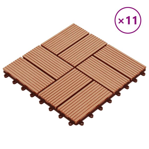 vidaXL Tile de Decking 11 pcs Teca 30 x 30 cm WPC