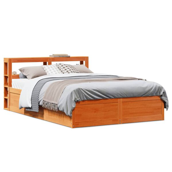 vidaXL Estructura cama con cabecero madera pino marr&oacute;n cera 150x200 cm