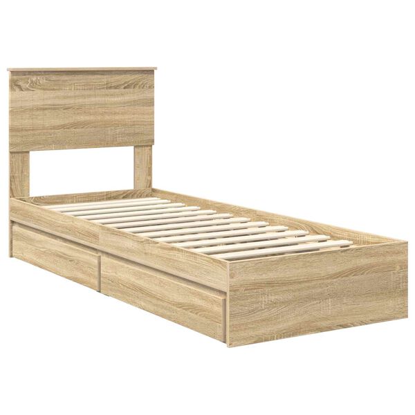 vidaXL Cama con almacenamiento con cabecera Roble Sonoma 75 x 190 cm