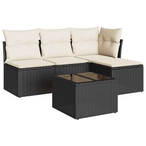 vidaXL Set de muebles de jard&iacute;n 5 pzas y cojines rat&aacute;n sint&eacute;tico negro