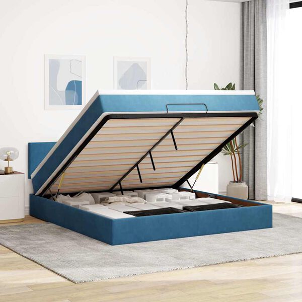vidaXL Estructura de cama otomana con colch&oacute;n azul oscuro 160x200 cm