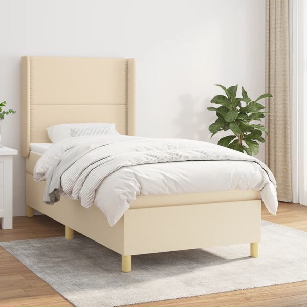 vidaXL Cama box spring con colch&oacute;n tela color crema 90x190 cm