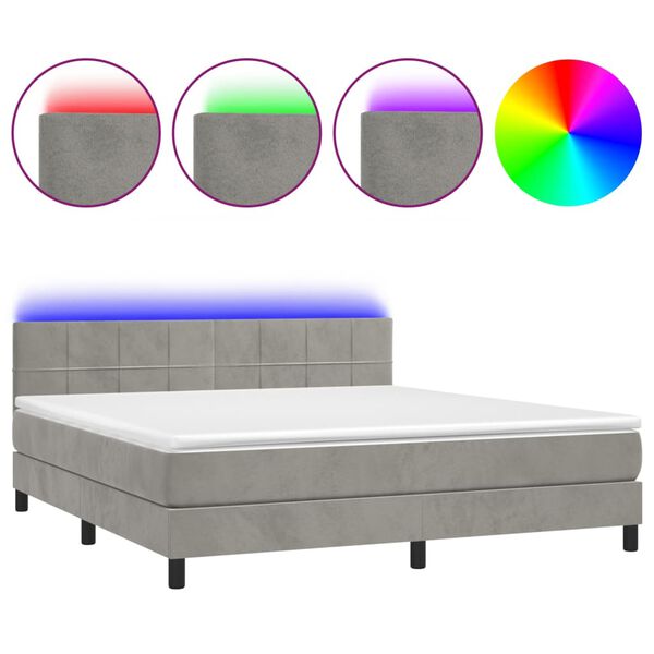 vidaXL Cama box spring colch&oacute;n y LED terciopelo gris claro 160x200 cm