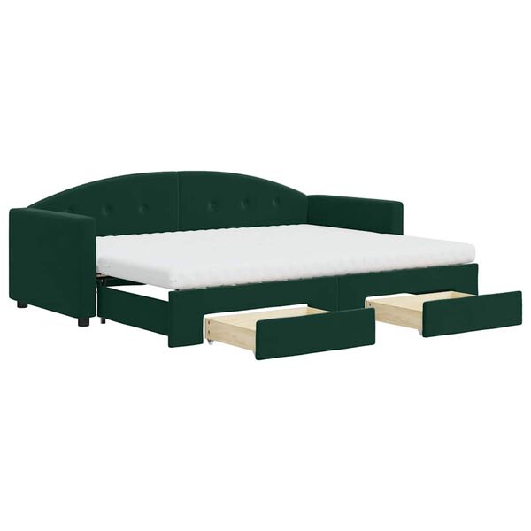 vidaXL Sof&aacute; cama nido con cajones terciopelo verde oscuro 80x200 cm