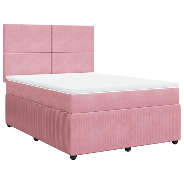 vidaXL Cama box spring con colch&oacute;n terciopelo rosa 140x190 cm
