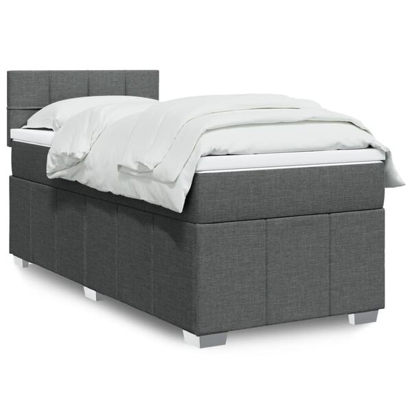 vidaXL Cama box spring con colchón tela gris oscuro 90x200 cm