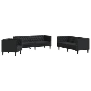 vidaXL Juego de sof&aacute;s Chesterfield 3 piezas cuero sint&eacute;tico negro