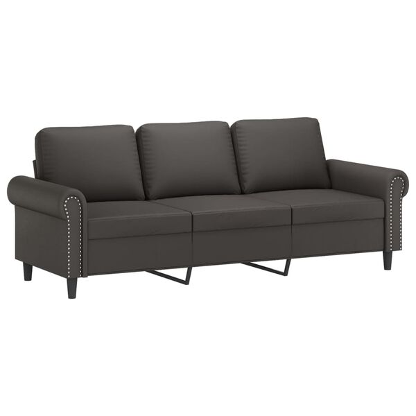 vidaXL Sof&aacute; 3 plazas almohadas y cojines cuero sint&eacute;tico gris 180 cm