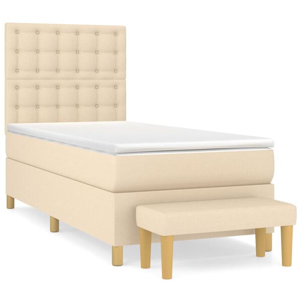 vidaXL Cama box spring con colch&oacute;n tela color crema 100x200 cm